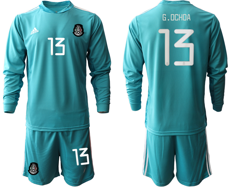 Men 2020-2021 Season National team Mexico goalkeeper Long sleeve blue #13 Soccer Jersey->mexico jersey->Soccer Country Jersey